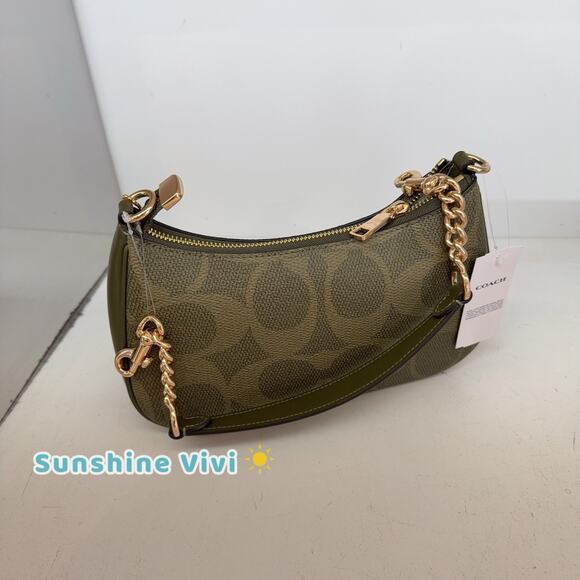 NWT Coach Outlet Teri Shoulder Bag Signature Canvas CAL51 IMOLV Olive - Picture 4 of 12